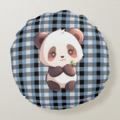 Blue Plaid Panda Throw Pillow ラウンドクッション (裏面)