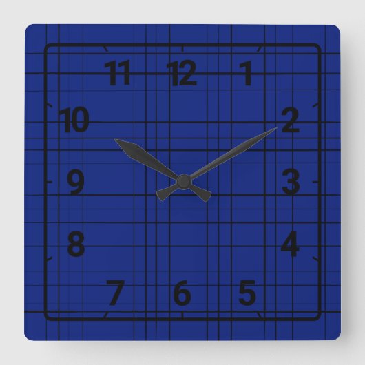 Blue plaid pattern スクエア壁時計 (正面)