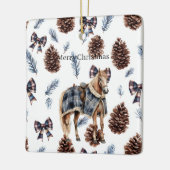 Blue Plaid Pine Cones Bows Horse Christmas セラミックオーナメント (左)