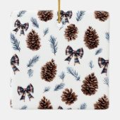 Blue Plaid Pine Cones Bows Horse Christmas セラミックオーナメント (裏面)