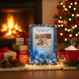 Blue Plaid Portrait Photo Christmas Holiday Card シーズンカード