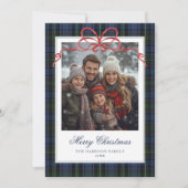 Blue Plaid Red Bow Photo シーズンカード (正面)