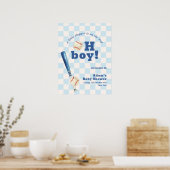 Blue Plaid Slugger Baseball Baby Shower Welcome ポスター (キッチン)
