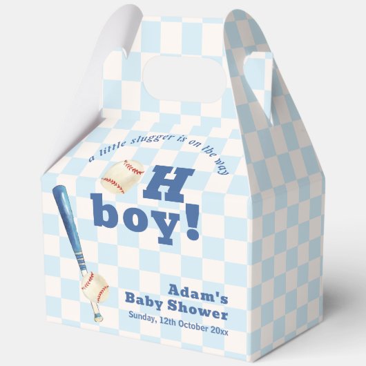 Blue Plaid Slugger Baseball Boy Baby Shower  フェイバーボックス (正面)