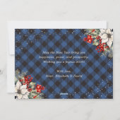 Blue Plaid Snow Botanical New Year Card シーズンカード (裏面)