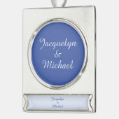Blue Plain Elegant Modern Calligraphy Name シルバープレートバナーオーナメント (左)