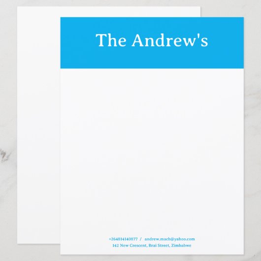 Blue Plain Simple Stationary Paper (正面/裏面)