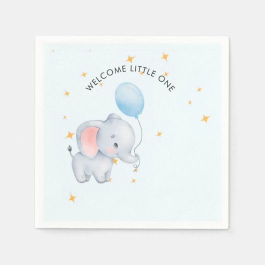 Blue Playful Elephants Baby Shower スタンダードカクテルナプキン (正面)
