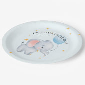 Blue Playful Elephants Baby Shower ペーパープレート (アングル)