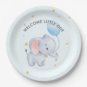 Blue Playful Elephants Baby Shower ペーパープレート (正面)