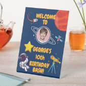 Blue Playful Outer Space Rocket Kids Party Welcome 台座サイン (インサイチュ)