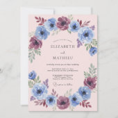 Blue Plum Painterly Flourish Wedding 招待状 (正面)