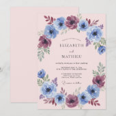 Blue Plum Painterly Flourish Wedding 招待状 (正面/裏面)