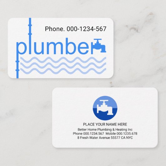 Blue Plumber Faucet Pipe On Blue Wave 名刺 (正面/裏面)
