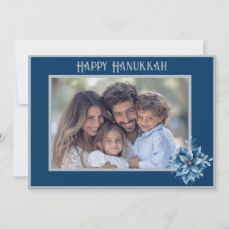 Blue Poinsettia Photo Flat Holiday Card シーズンカード