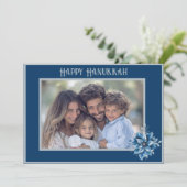 Blue Poinsettia Photo Flat Holiday Card シーズンカード (スタンド正面)