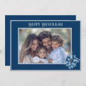 Blue Poinsettia Photo Flat Holiday Card シーズンカード (正面/裏面)