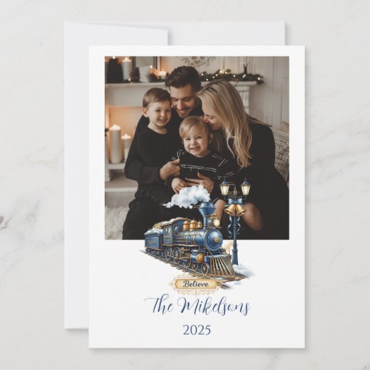 Blue Polar Express Train Christmas シーズンカード (正面)