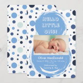 Blue polka dot Baby birth announcement 招待状 (正面/裏面)