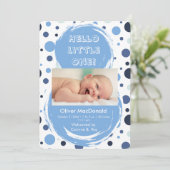 Blue polka dot Baby birth announcement 招待状 (スタンド正面)