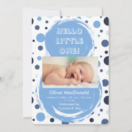 Blue polka dot Baby birth announcement 招待状