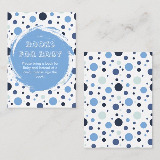 Blue polka dot Baby Shower books for Baby エンクロージャーカード (正面/裏面)