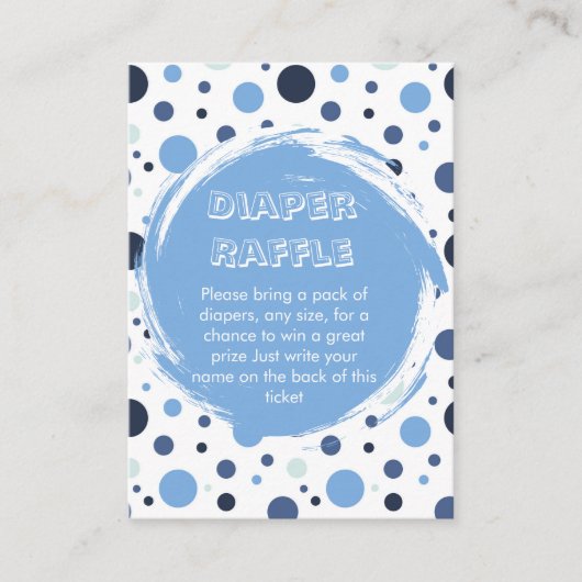 Blue polka dot Baby Shower diaper raffle ticket エンクロージャーカード (正面)
