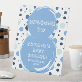 Blue polka dot Baby Shower Invitation 台座サイン