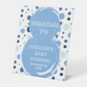 Blue polka dot Baby Shower Invitation 台座サイン (正面)