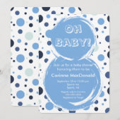 Blue polka dot Baby Shower Invitation 招待状 (正面/裏面)