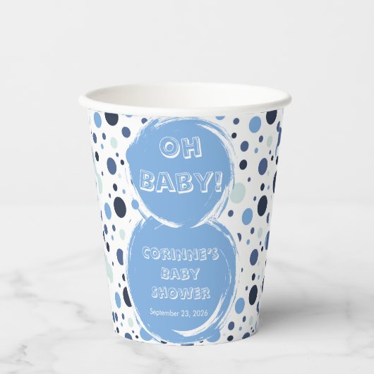 Blue polka dot baby shower Paper 紙コップ (正面)