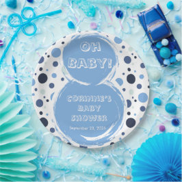 Blue polka dot baby shower Paper plates ペーパープレート