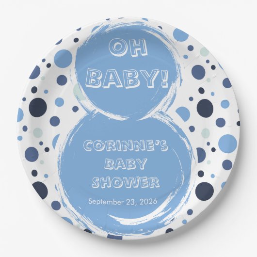 Blue polka dot baby shower Paper plates ペーパープレート (正面)