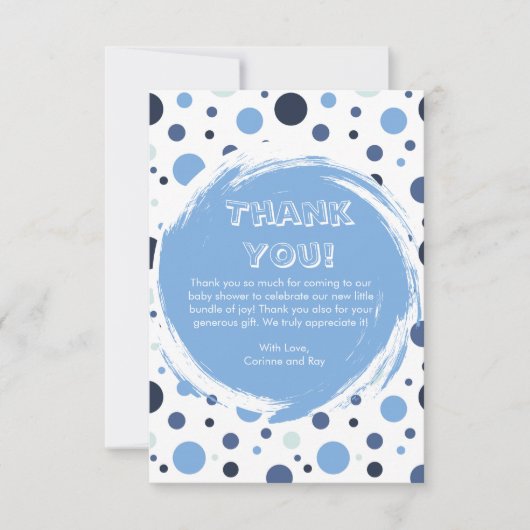 Blue polka dot Baby Shower Thank you card (正面)