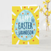Blue Polka Dot Grandson Easter Card カード (黄色い花)