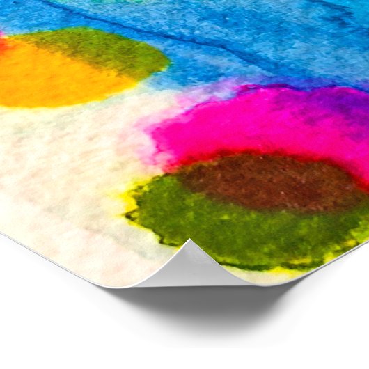 Blue polka dots watercolor abstract ポスター (角)