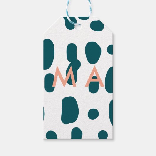 Blue polkadot orange pastel monogram man letter pa ギフトタグ (正面)