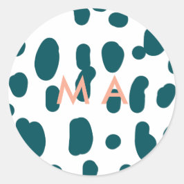 Blue polkadot orange pastel monogram man letter pa ラウンドシール