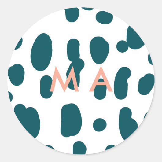 Blue polkadot orange pastel monogram man letter pa ラウンドシール (正面)