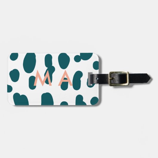 Blue polkadot orange pastel monogram man letter pa ラゲッジタグ (正面横)