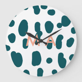 Blue polkadot orange pastel monogram man letter pa ラージ壁時計