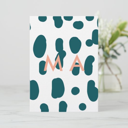 Blue polkadot orange pastel monogram man letter pa 招待状 (スタンド正面)