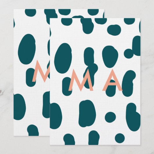 Blue polkadot orange pastel monogram man letter pa 招待状 (正面/裏面)