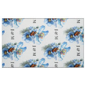 Blue Poppies Floral Wedding Fabric with Monogram ファブリック (ファットクウォーター)