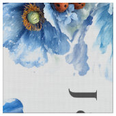 Blue Poppies Floral Wedding Fabric with Monogram ファブリック (クローズアップ)