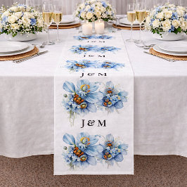 Blue Poppies Floral Wedding Fabric with Monogram ファブリック
