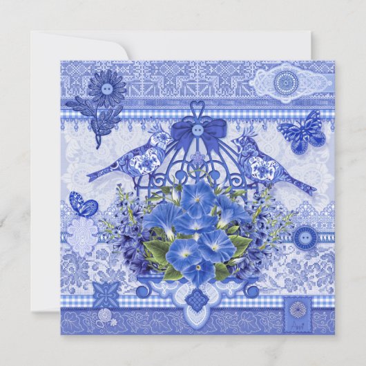 Blue Porcelain Birds and Birdcage Card シーズンカード (正面)