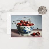 Blue Porcelain & Cherries ノートカード (正面/裏面インサイチュ)