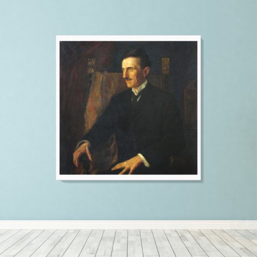 Blue Portrait of Nikola Tesla - Canvas Print キャンバスプリント (インサイチュ (ウッドフロア))