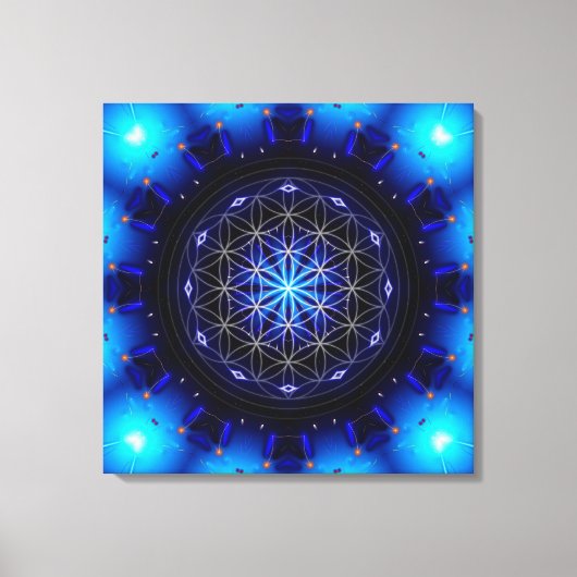 blue power mandala with flower of life キャンバスプリント (正面)